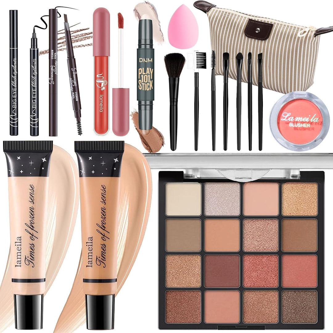 Makeup Set for Girls & Women, Full Face Kit, Travel Kit, Present Set, Eyeshadow, Foundation, Blusher, Eyeliner, Lip Gloss, Makeup Brushes & Sponge Bag - Absolute Discounts