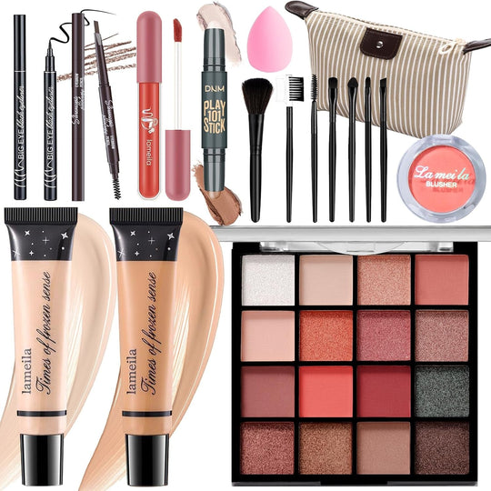 Makeup Set for Girls & Women, Full Face Kit, Travel Kit, Present Set, Eyeshadow, Foundation, Blusher, Eyeliner, Lip Gloss, Makeup Brushes & Sponge Bag - Absolute Discounts