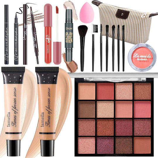 Makeup Set for Girls & Women, Full Face Kit, Travel Kit, Present Set, Eyeshadow, Foundation, Blusher, Eyeliner, Lip Gloss, Makeup Brushes & Sponge Bag - Absolute Discounts