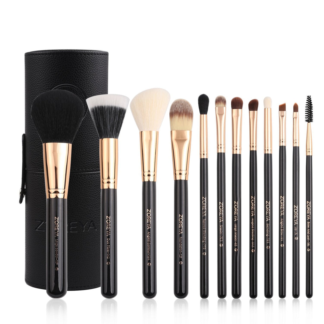 Z'OREYA Premium Travel Makeup Brush Set 12 Pieces Essential Cosmetic Tools Synthetic Hair Foundation Powder Eye Cosmetic Brushes with Black Holder - Absolute Discounts