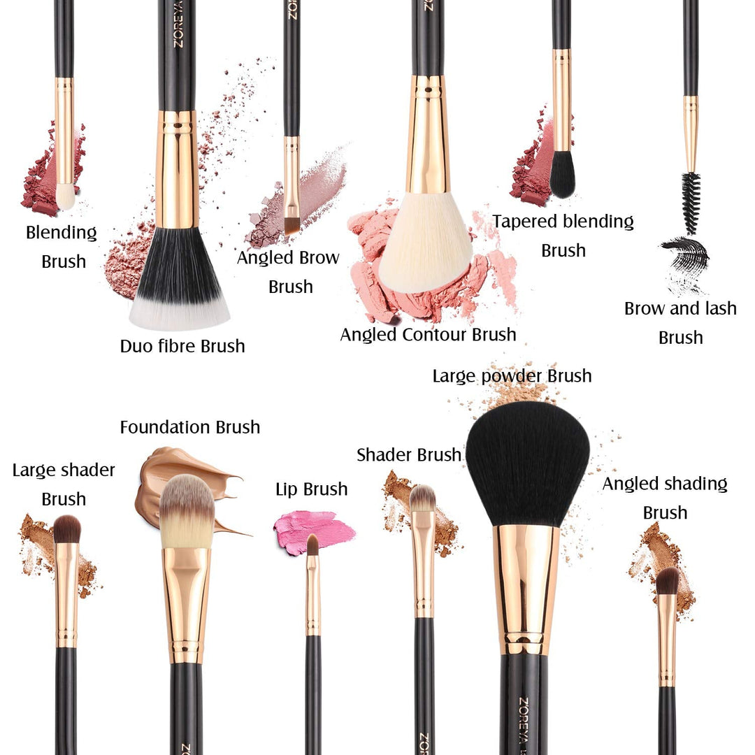Z'OREYA Premium Travel Makeup Brush Set 12 Pieces Essential Cosmetic Tools Synthetic Hair Foundation Powder Eye Cosmetic Brushes with Black Holder - Absolute Discounts