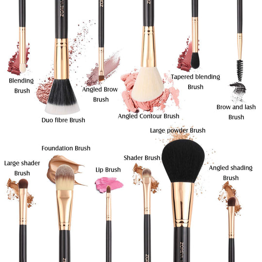 Z'OREYA Premium Travel Makeup Brush Set 12 Pieces Essential Cosmetic Tools Synthetic Hair Foundation Powder Eye Cosmetic Brushes with Black Holder - Absolute Discounts