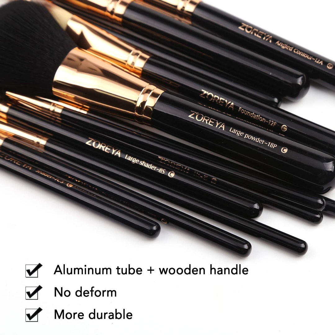 Z'OREYA Premium Travel Makeup Brush Set 12 Pieces Essential Cosmetic Tools Synthetic Hair Foundation Powder Eye Cosmetic Brushes with Black Holder - Absolute Discounts