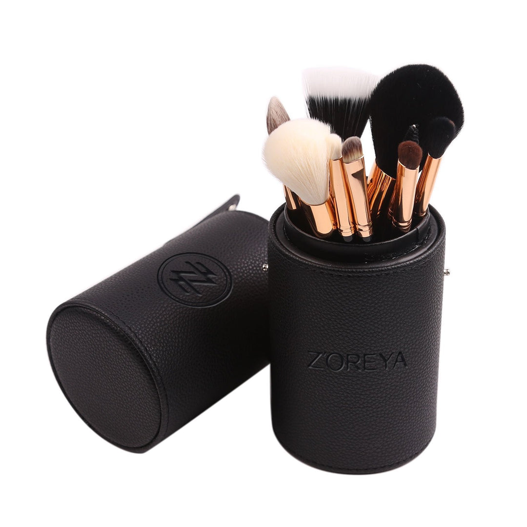Z'OREYA Premium Travel Makeup Brush Set 12 Pieces Essential Cosmetic Tools Synthetic Hair Foundation Powder Eye Cosmetic Brushes with Black Holder - Absolute Discounts