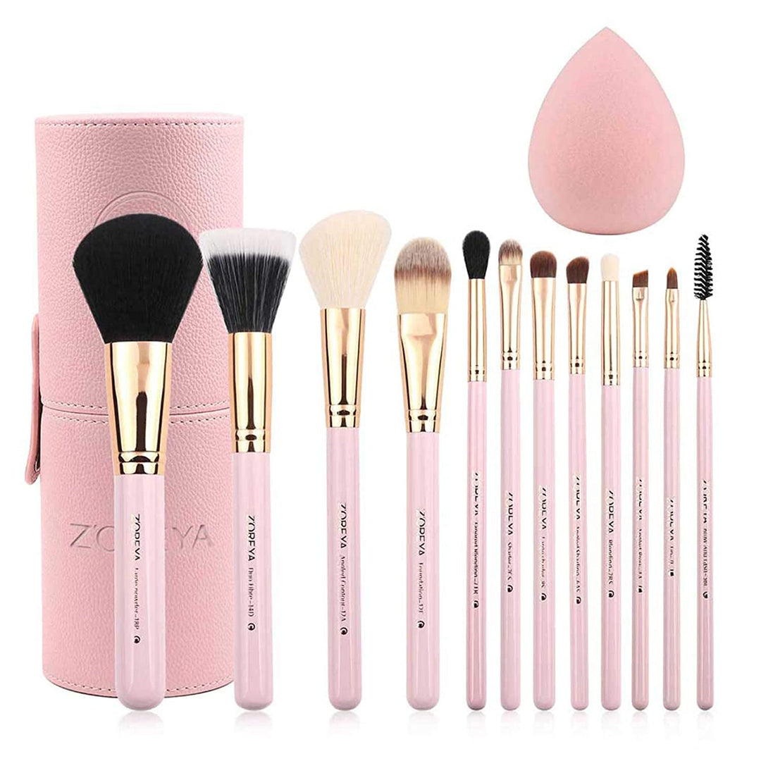 Z'OREYA Premium Travel Makeup Brush Set 12 Pieces Essential Cosmetic Tools Synthetic Hair Foundation Powder Eye Cosmetic Brushes with Black Holder - Absolute Discounts