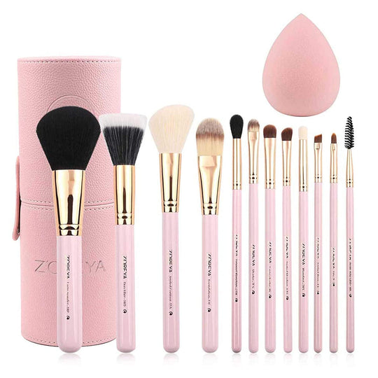 Z'OREYA Premium Travel Makeup Brush Set 12 Pieces Essential Cosmetic Tools Synthetic Hair Foundation Powder Eye Cosmetic Brushes with Black Holder - Absolute Discounts