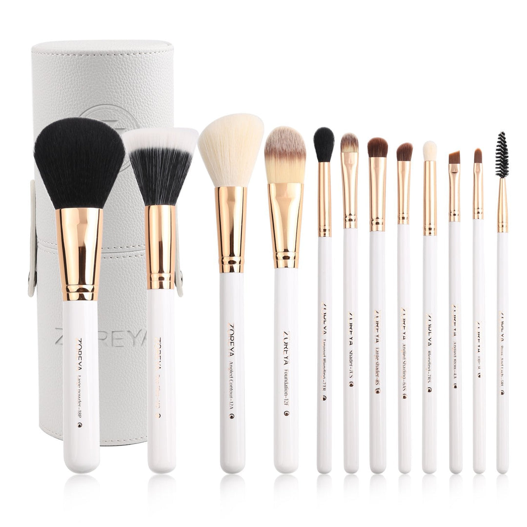 Z'OREYA Premium Travel Makeup Brush Set 12 Pieces Essential Cosmetic Tools Synthetic Hair Foundation Powder Eye Cosmetic Brushes with Black Holder - Absolute Discounts